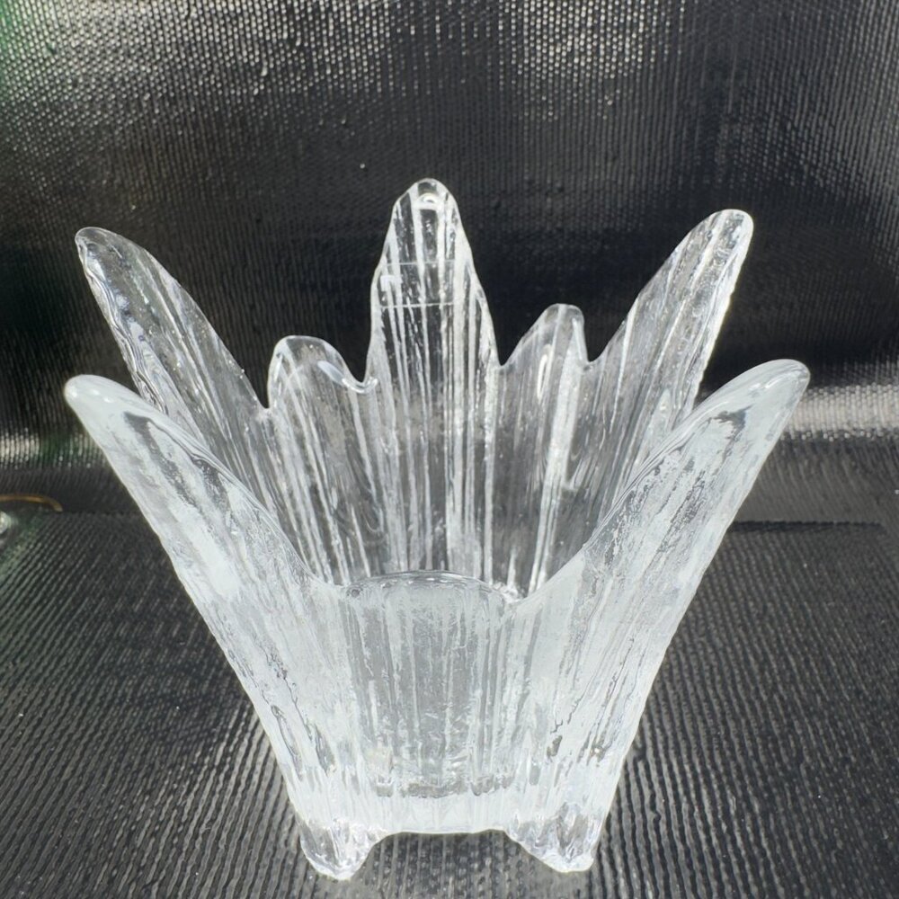 Vintage Nybro Sweden Clear Ice Textured Glass Dish Bowl Votive Candle Holder VTG